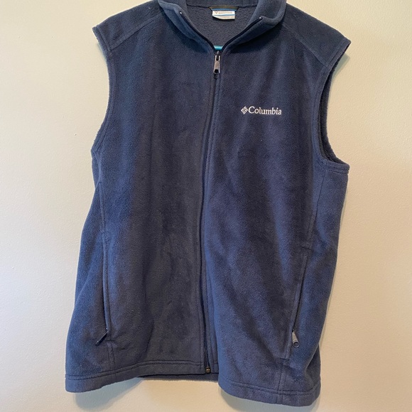 Columbia Mens Full Zip Vest MediumBlue Fleece Steens Mountain Jacket Zip Pockets - Picture 1 of 7